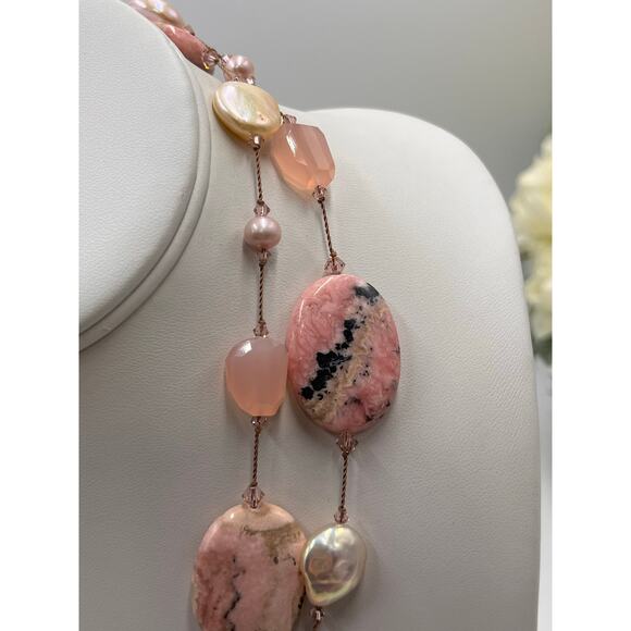 Margo Morrison Rhodonite, Opal, Pink Chalcedony, Pink White Pearl 925 Necklace - Picture 5 of 11